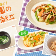 いろいろな色の食材で栄養満点！野菜炒めがメインの献立